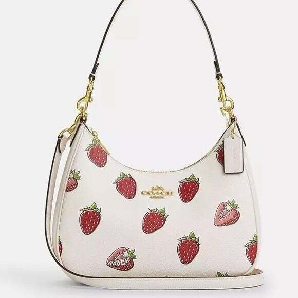 NWT COACH Teri Hobo Bag With Strawberry Print CAL67 Gold/Chalk - Picture 7 of 12